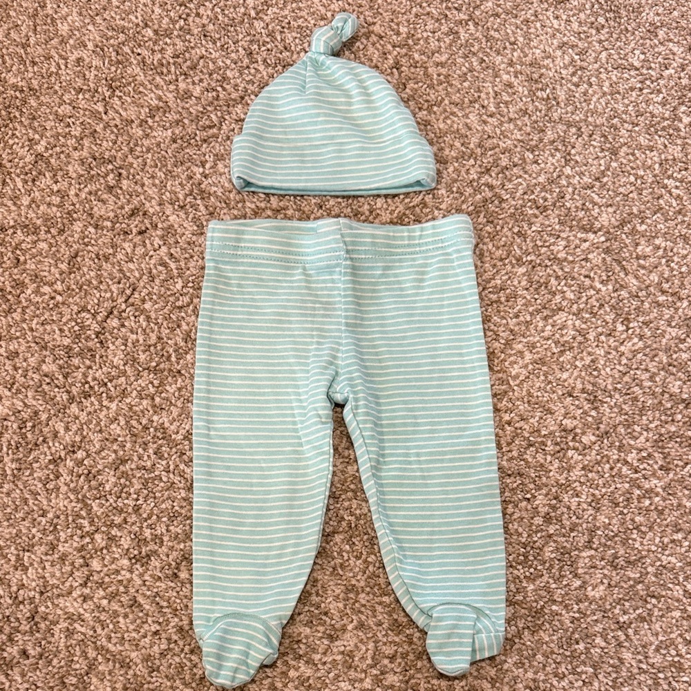 Gerber Mint Striped Baby Footie and Hat Set